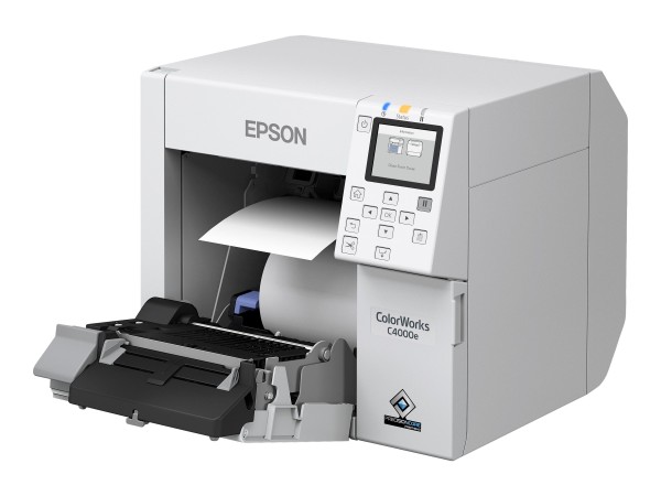 EPSON ColorWorks C4000, Glänzende Schwarztinte, Cutter, ZPLII, USB, Ethernet