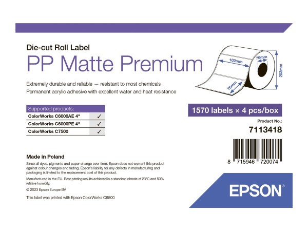 EPSON , Etikettenrolle, Kunststoff, 102x76mm